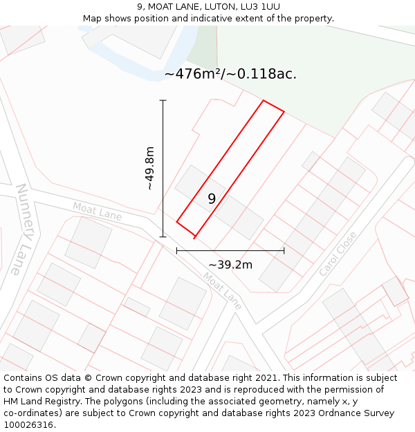 9, MOAT LANE, LUTON, LU3 1UU: Plot and title map