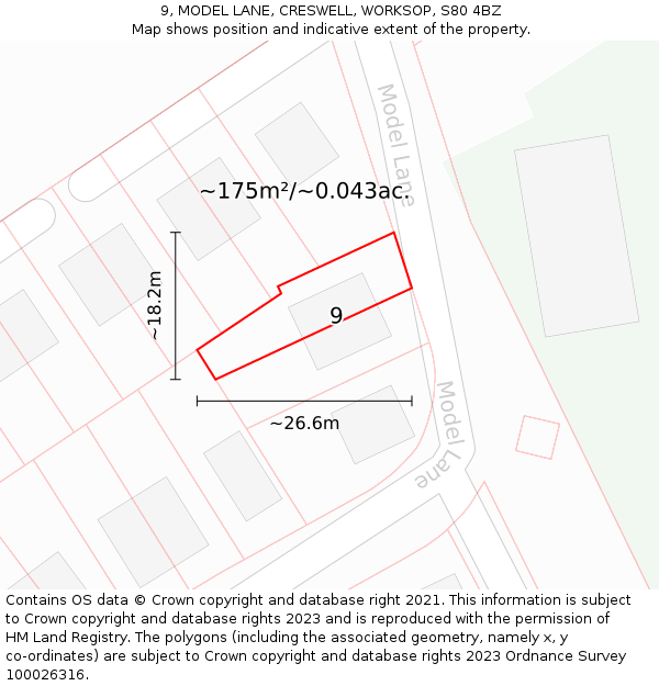 9, MODEL LANE, CRESWELL, WORKSOP, S80 4BZ: Plot and title map