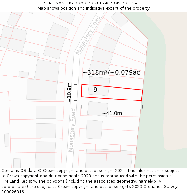 9, MONASTERY ROAD, SOUTHAMPTON, SO18 4HU: Plot and title map