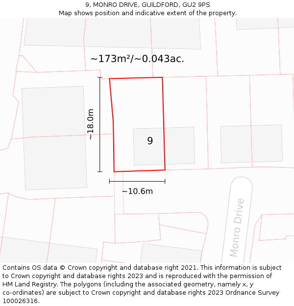 9, MONRO DRIVE, GUILDFORD, GU2 9PS: Plot and title map