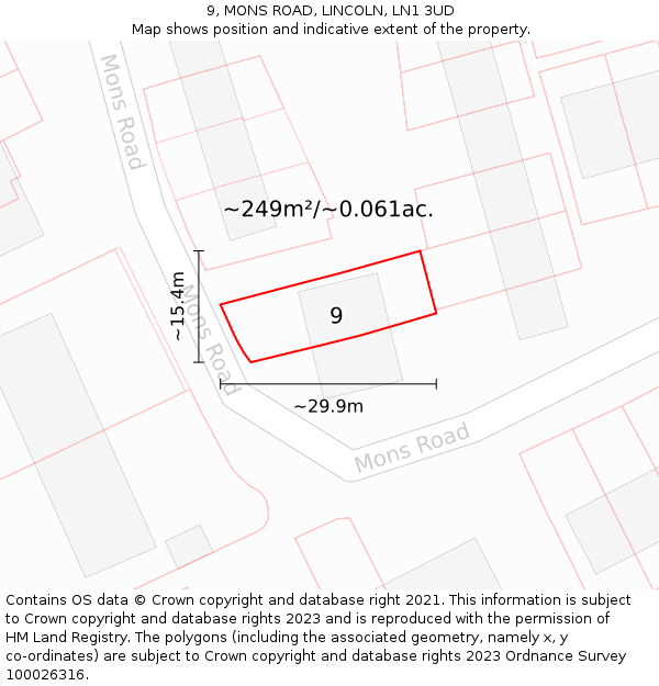 9, MONS ROAD, LINCOLN, LN1 3UD: Plot and title map