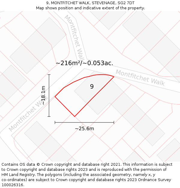 9, MONTFITCHET WALK, STEVENAGE, SG2 7DT: Plot and title map