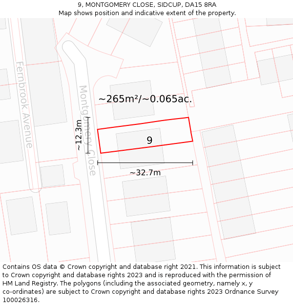 9, MONTGOMERY CLOSE, SIDCUP, DA15 8RA: Plot and title map