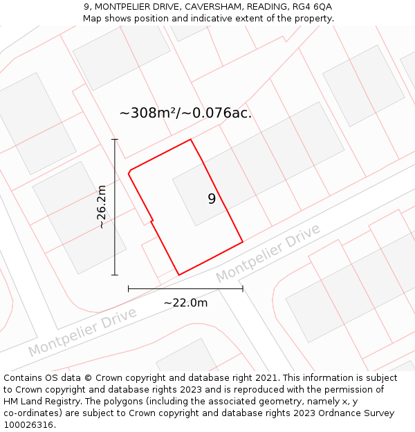 9, MONTPELIER DRIVE, CAVERSHAM, READING, RG4 6QA: Plot and title map