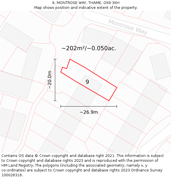 9, MONTROSE WAY, THAME, OX9 3XH: Plot and title map