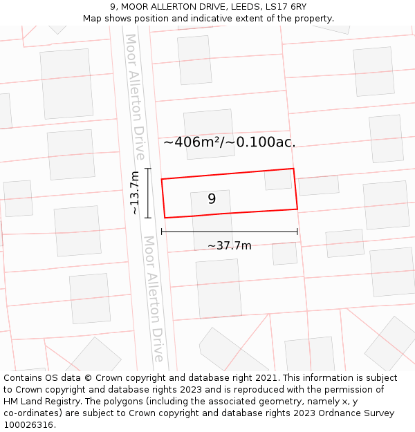 9, MOOR ALLERTON DRIVE, LEEDS, LS17 6RY: Plot and title map