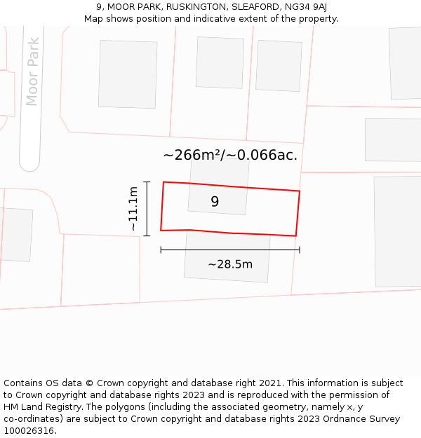 9, MOOR PARK, RUSKINGTON, SLEAFORD, NG34 9AJ: Plot and title map
