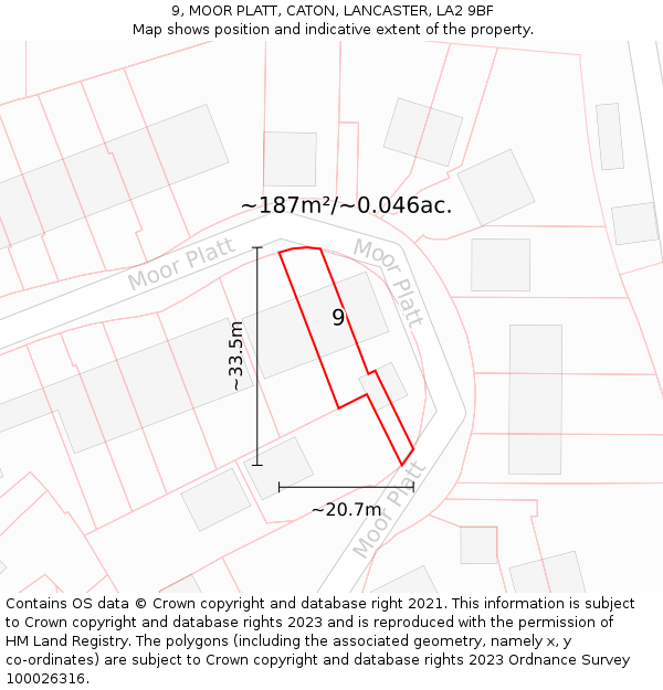 9, MOOR PLATT, CATON, LANCASTER, LA2 9BF: Plot and title map