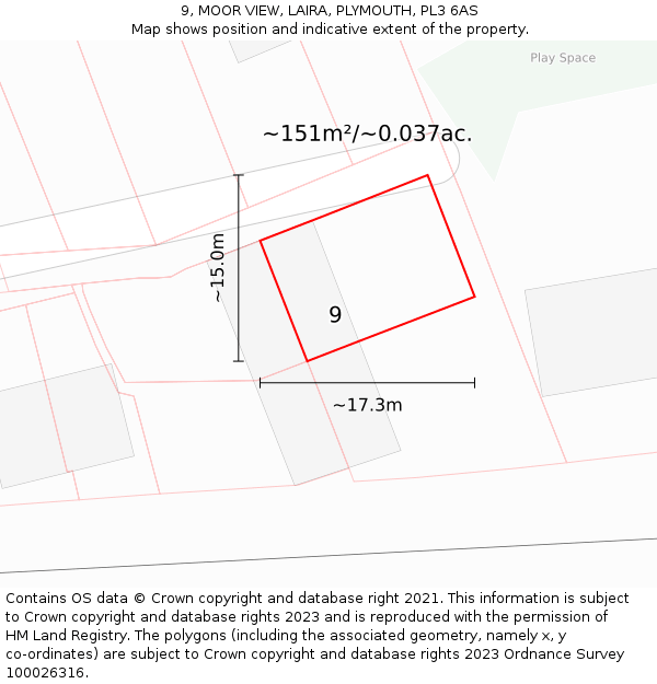 9, MOOR VIEW, LAIRA, PLYMOUTH, PL3 6AS: Plot and title map