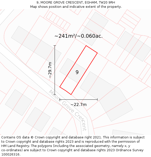 9, MOORE GROVE CRESCENT, EGHAM, TW20 9RH: Plot and title map