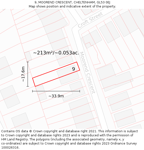 9, MOOREND CRESCENT, CHELTENHAM, GL53 0EJ: Plot and title map