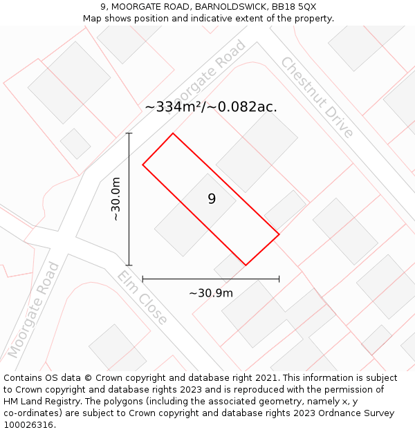 9, MOORGATE ROAD, BARNOLDSWICK, BB18 5QX: Plot and title map