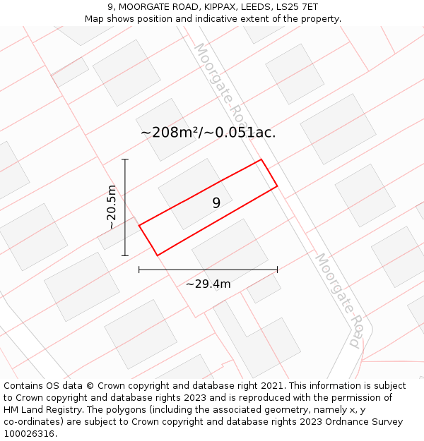 9, MOORGATE ROAD, KIPPAX, LEEDS, LS25 7ET: Plot and title map