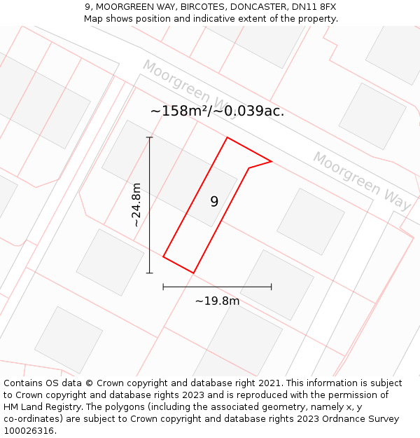9, MOORGREEN WAY, BIRCOTES, DONCASTER, DN11 8FX: Plot and title map