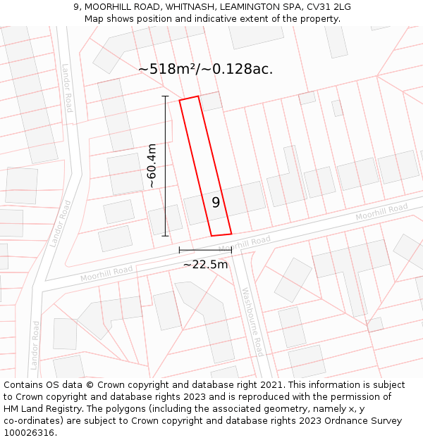9, MOORHILL ROAD, WHITNASH, LEAMINGTON SPA, CV31 2LG: Plot and title map