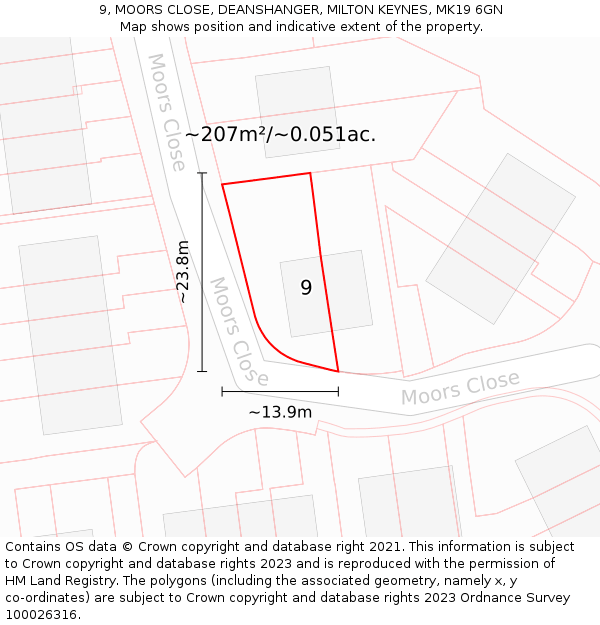 9, MOORS CLOSE, DEANSHANGER, MILTON KEYNES, MK19 6GN: Plot and title map