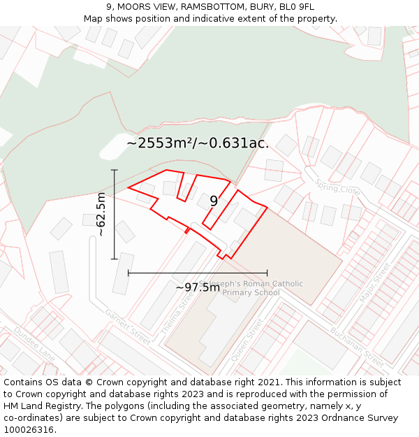 9, MOORS VIEW, RAMSBOTTOM, BURY, BL0 9FL: Plot and title map