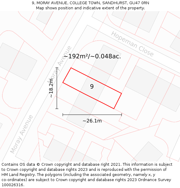 9, MORAY AVENUE, COLLEGE TOWN, SANDHURST, GU47 0RN: Plot and title map