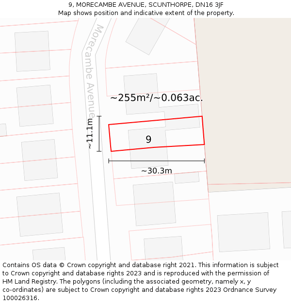 9, MORECAMBE AVENUE, SCUNTHORPE, DN16 3JF: Plot and title map