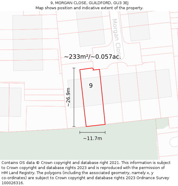 9, MORGAN CLOSE, GUILDFORD, GU3 3EJ: Plot and title map