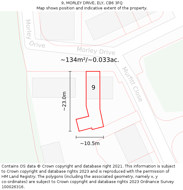 9, MORLEY DRIVE, ELY, CB6 3FQ: Plot and title map