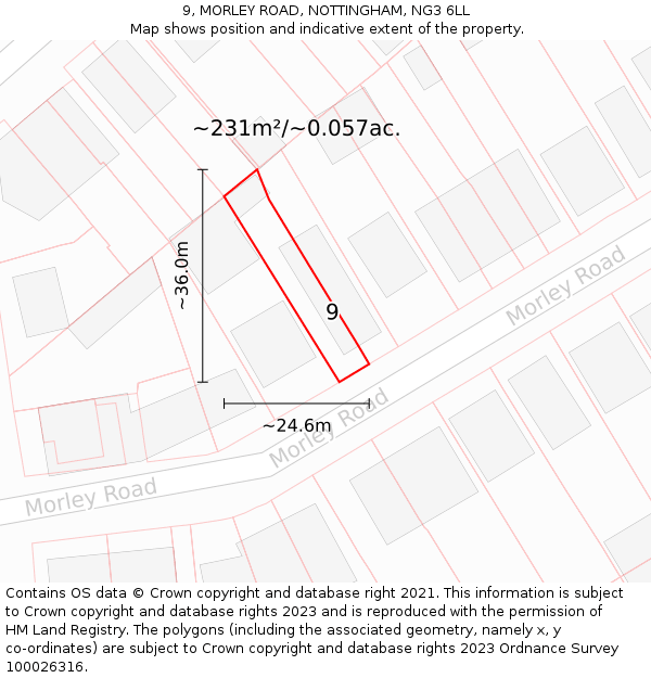 9, MORLEY ROAD, NOTTINGHAM, NG3 6LL: Plot and title map