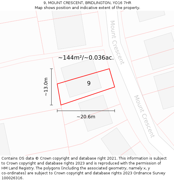 9, MOUNT CRESCENT, BRIDLINGTON, YO16 7HR: Plot and title map