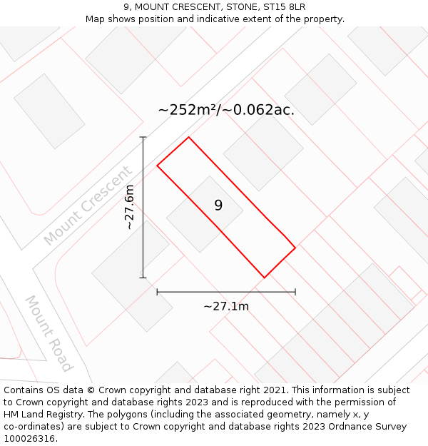 9, MOUNT CRESCENT, STONE, ST15 8LR: Plot and title map