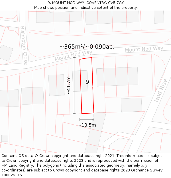 9, MOUNT NOD WAY, COVENTRY, CV5 7GY: Plot and title map