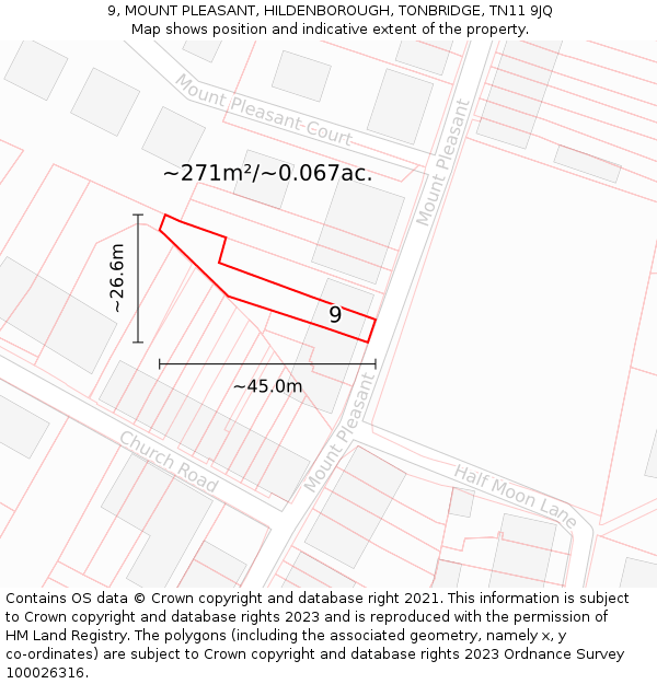 9, MOUNT PLEASANT, HILDENBOROUGH, TONBRIDGE, TN11 9JQ: Plot and title map