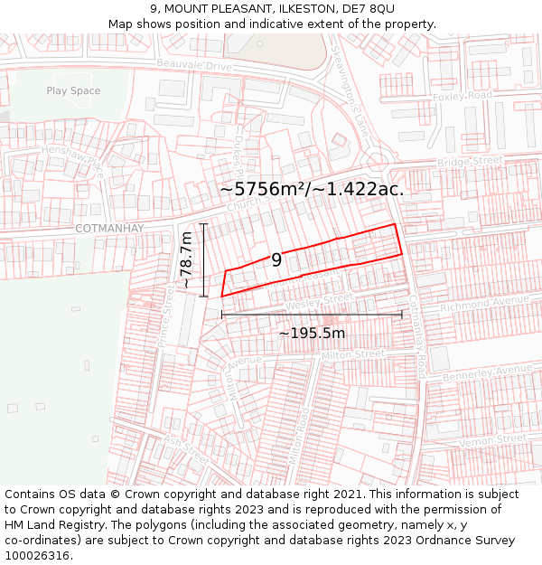 9, MOUNT PLEASANT, ILKESTON, DE7 8QU: Plot and title map