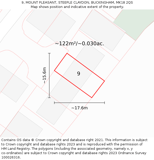 9, MOUNT PLEASANT, STEEPLE CLAYDON, BUCKINGHAM, MK18 2QS: Plot and title map