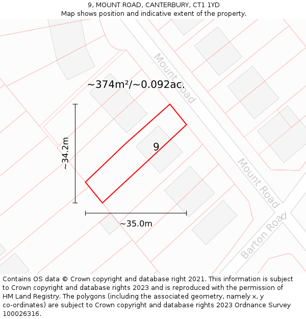 9, MOUNT ROAD, CANTERBURY, CT1 1YD: Plot and title map