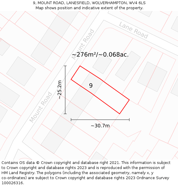 9, MOUNT ROAD, LANESFIELD, WOLVERHAMPTON, WV4 6LS: Plot and title map