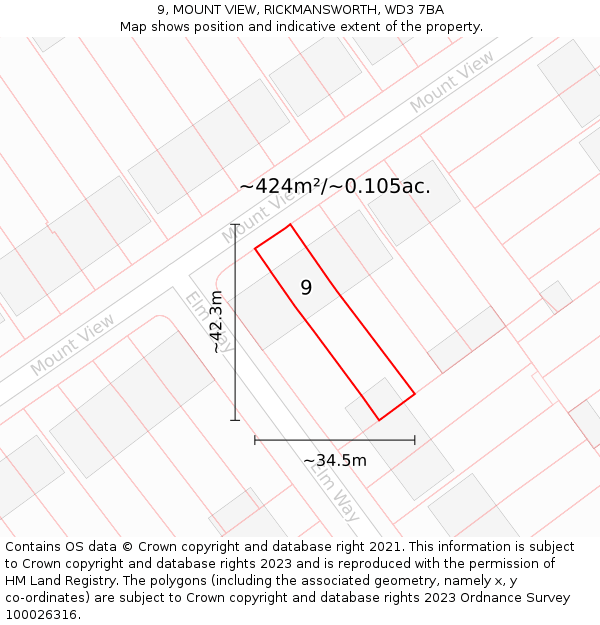 9, MOUNT VIEW, RICKMANSWORTH, WD3 7BA: Plot and title map