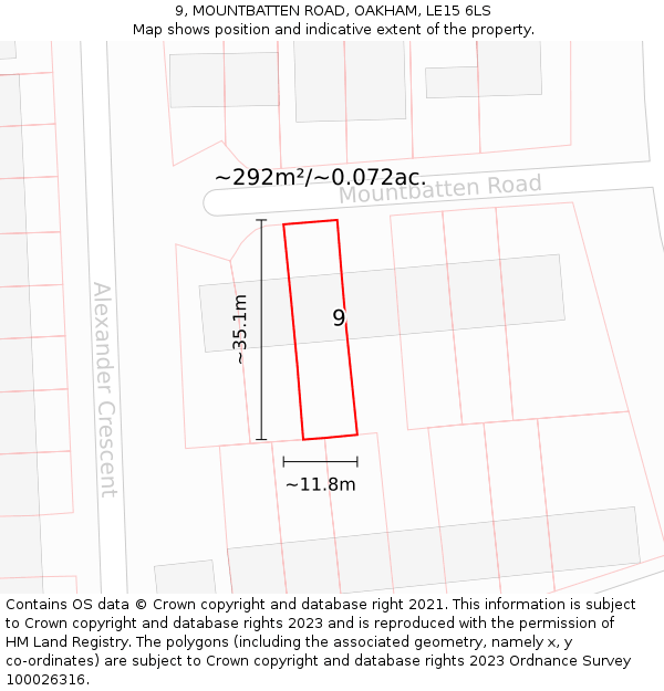 9, MOUNTBATTEN ROAD, OAKHAM, LE15 6LS: Plot and title map