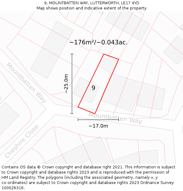 9, MOUNTBATTEN WAY, LUTTERWORTH, LE17 4YD: Plot and title map
