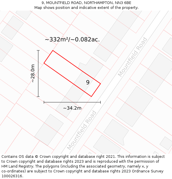 9, MOUNTFIELD ROAD, NORTHAMPTON, NN3 6BE: Plot and title map