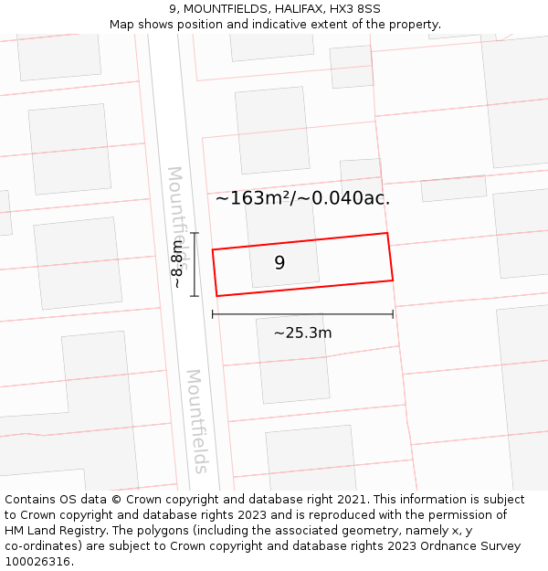 9, MOUNTFIELDS, HALIFAX, HX3 8SS: Plot and title map