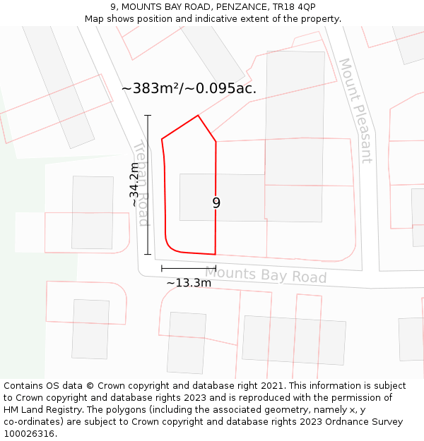 9, MOUNTS BAY ROAD, PENZANCE, TR18 4QP: Plot and title map