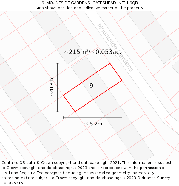 9, MOUNTSIDE GARDENS, GATESHEAD, NE11 9QB: Plot and title map