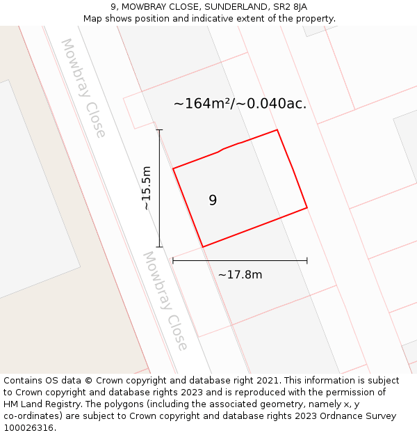 9, MOWBRAY CLOSE, SUNDERLAND, SR2 8JA: Plot and title map