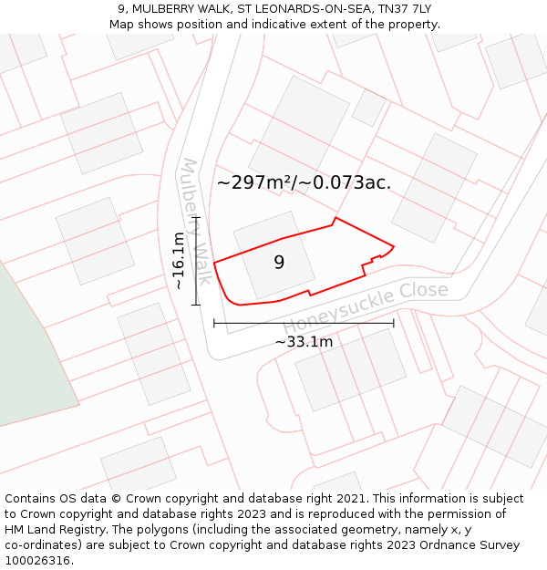 9, MULBERRY WALK, ST LEONARDS-ON-SEA, TN37 7LY: Plot and title map