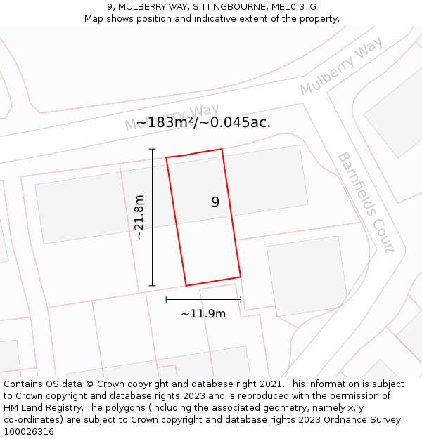 9, MULBERRY WAY, SITTINGBOURNE, ME10 3TG: Plot and title map