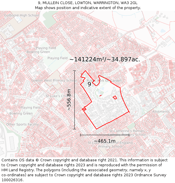 9, MULLEIN CLOSE, LOWTON, WARRINGTON, WA3 2GL: Plot and title map