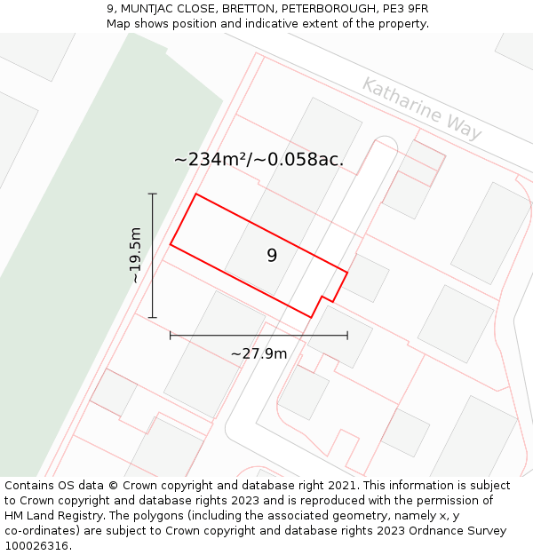 9, MUNTJAC CLOSE, BRETTON, PETERBOROUGH, PE3 9FR: Plot and title map