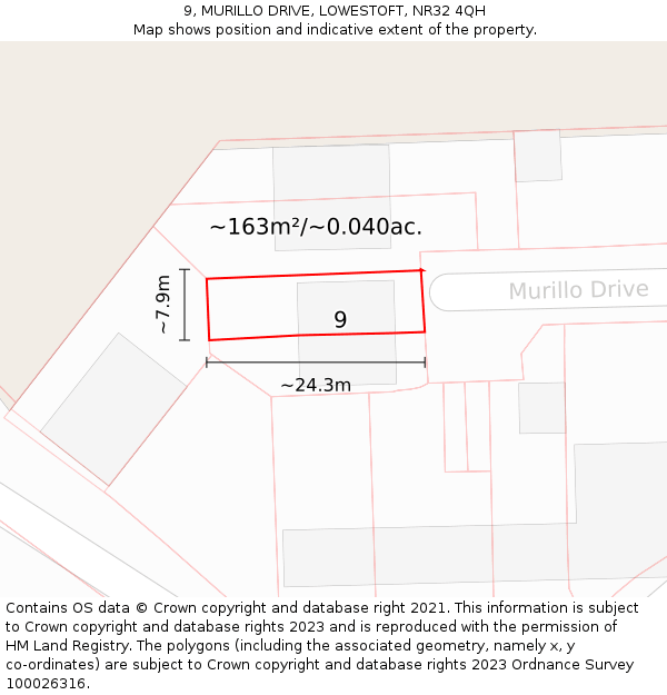 9, MURILLO DRIVE, LOWESTOFT, NR32 4QH: Plot and title map