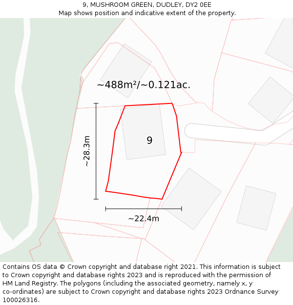 9, MUSHROOM GREEN, DUDLEY, DY2 0EE: Plot and title map