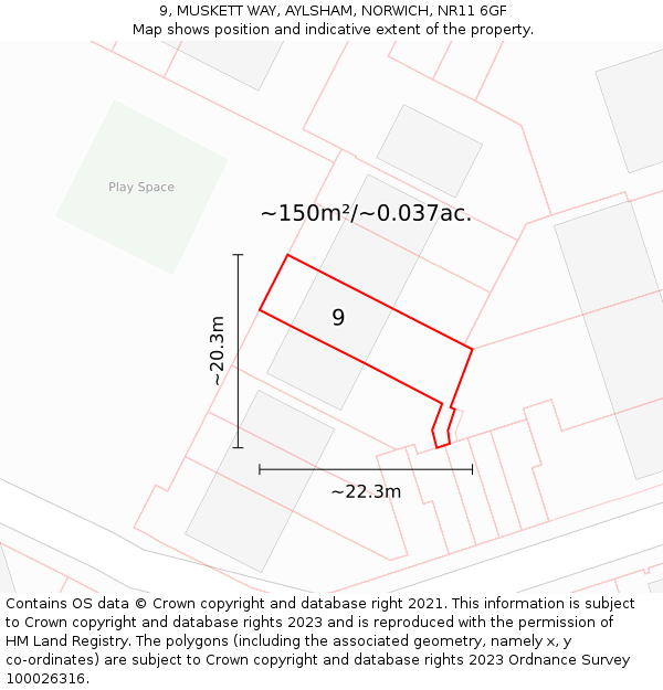 9, MUSKETT WAY, AYLSHAM, NORWICH, NR11 6GF: Plot and title map