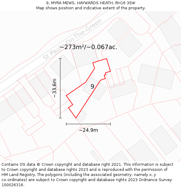 9, MYRA MEWS, HAYWARDS HEATH, RH16 3SW: Plot and title map